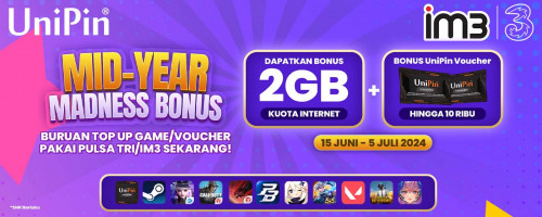 Mid-Year Madness Bonus – Dapatkan Bonus Gila-Gilaan hanya dengan Top Up Game/Voucher Pakai Pulsa Tri/IM3!
